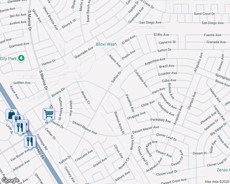 map of restaurants, bars, coffee shops, grocery stores, and more near 2154 Riviera Circle in Thermal
