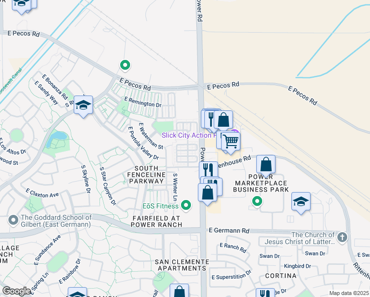map of restaurants, bars, coffee shops, grocery stores, and more near 3708 South Winter Lane in Gilbert