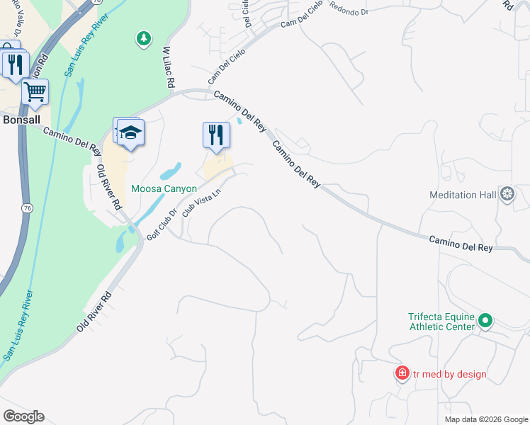 map of restaurants, bars, coffee shops, grocery stores, and more near 31432 Lake Vista Circle in Bonsall