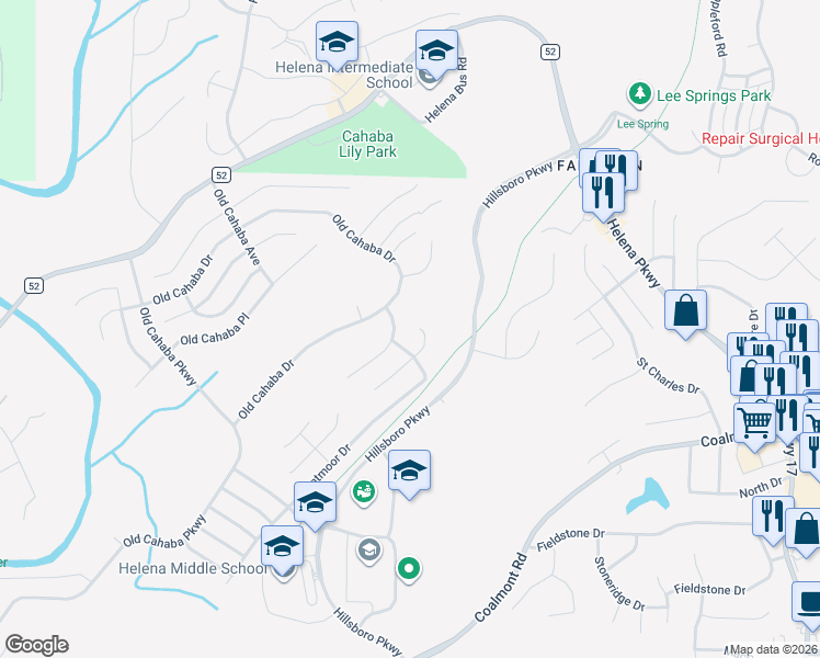 map of restaurants, bars, coffee shops, grocery stores, and more near 104 Oxmoor Drive in Helena