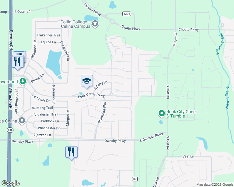 map of restaurants, bars, coffee shops, grocery stores, and more near 1013 Indigo Lane in Celina