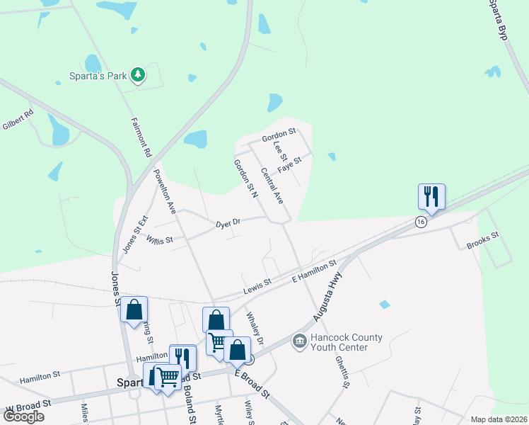 map of restaurants, bars, coffee shops, grocery stores, and more near Gordon Street North in Sparta