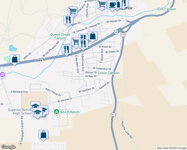 map of restaurants, bars, coffee shops, grocery stores, and more near 536 Brown Street in Superior
