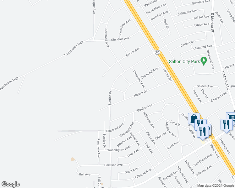 map of restaurants, bars, coffee shops, grocery stores, and more near 2185 Tyler Avenue in Thermal