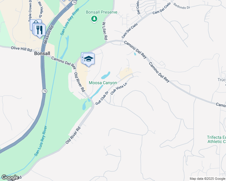 map of restaurants, bars, coffee shops, grocery stores, and more near 31350 Club Vista Lane in Bonsall