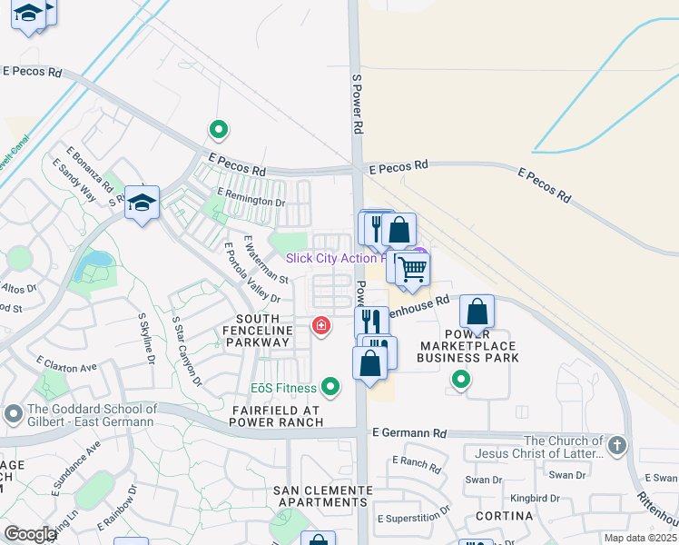 map of restaurants, bars, coffee shops, grocery stores, and more near 4761 East Woodside Way in Gilbert