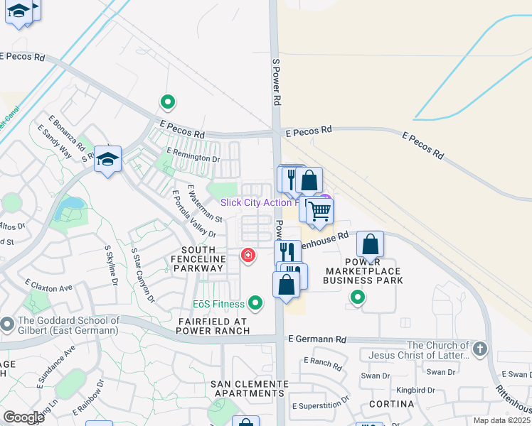 map of restaurants, bars, coffee shops, grocery stores, and more near 4758 East Waterman Street in Gilbert