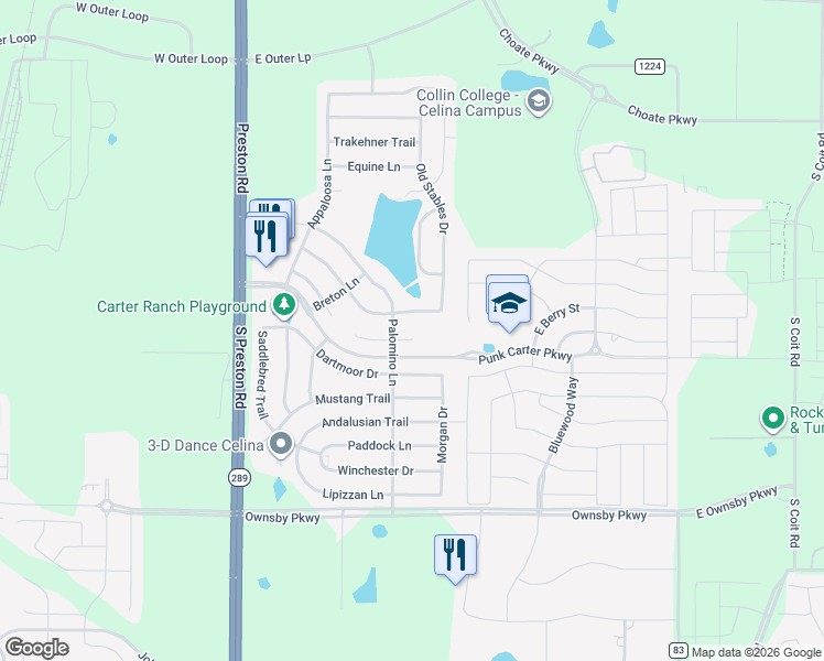 map of restaurants, bars, coffee shops, grocery stores, and more near 504 Connemara Court in Celina