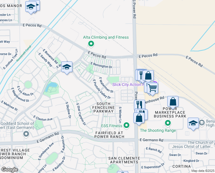 map of restaurants, bars, coffee shops, grocery stores, and more near 4633 East Calistoga Drive in Gilbert