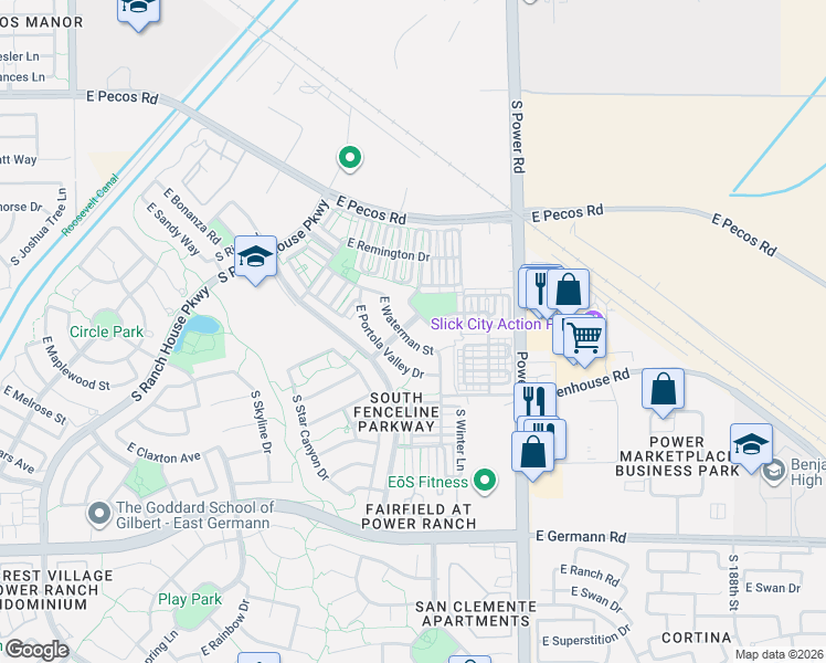 map of restaurants, bars, coffee shops, grocery stores, and more near 4633 East Calistoga Drive in Gilbert
