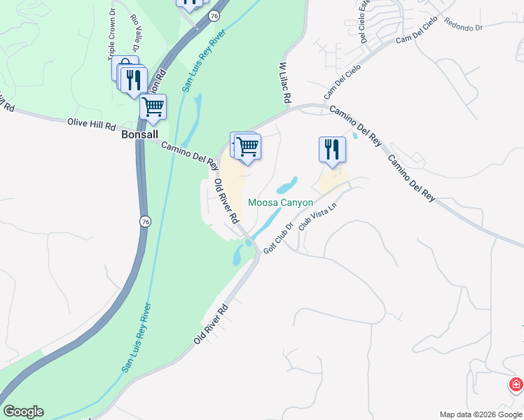 map of restaurants, bars, coffee shops, grocery stores, and more near 31469 Calle De Las Estrellas in Bonsall