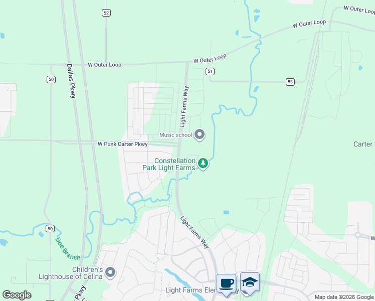 map of restaurants, bars, coffee shops, grocery stores, and more near 1618 Ellington Drive in Celina