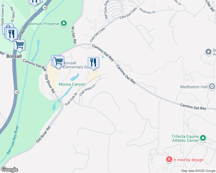 map of restaurants, bars, coffee shops, grocery stores, and more near 31402 Lake Vista Circle in Bonsall
