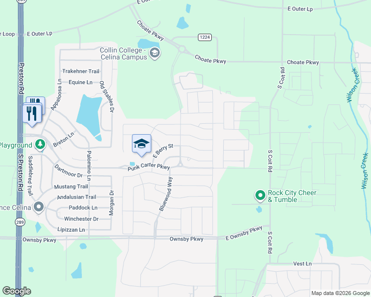 map of restaurants, bars, coffee shops, grocery stores, and more near 1013 Indigo Lane in Celina