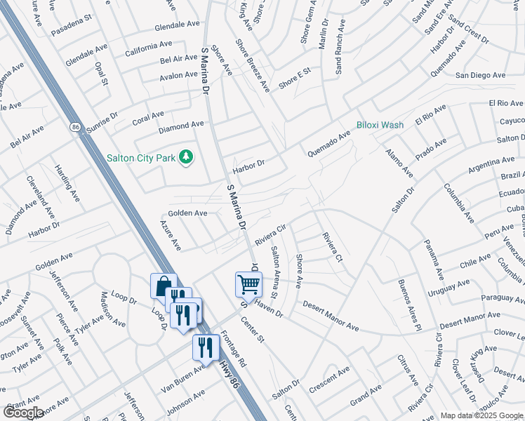 map of restaurants, bars, coffee shops, grocery stores, and more near Potrero Place in Salton City