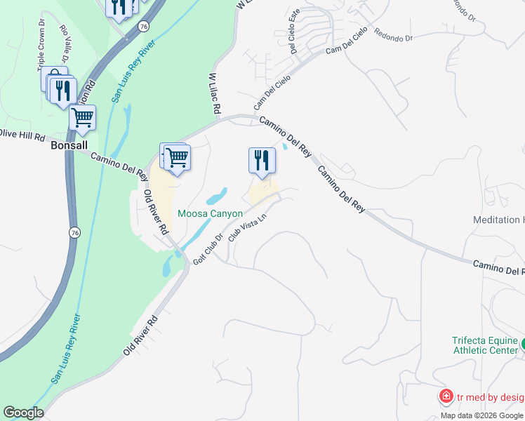 map of restaurants, bars, coffee shops, grocery stores, and more near 31378 Club Vista Lane in Bonsall