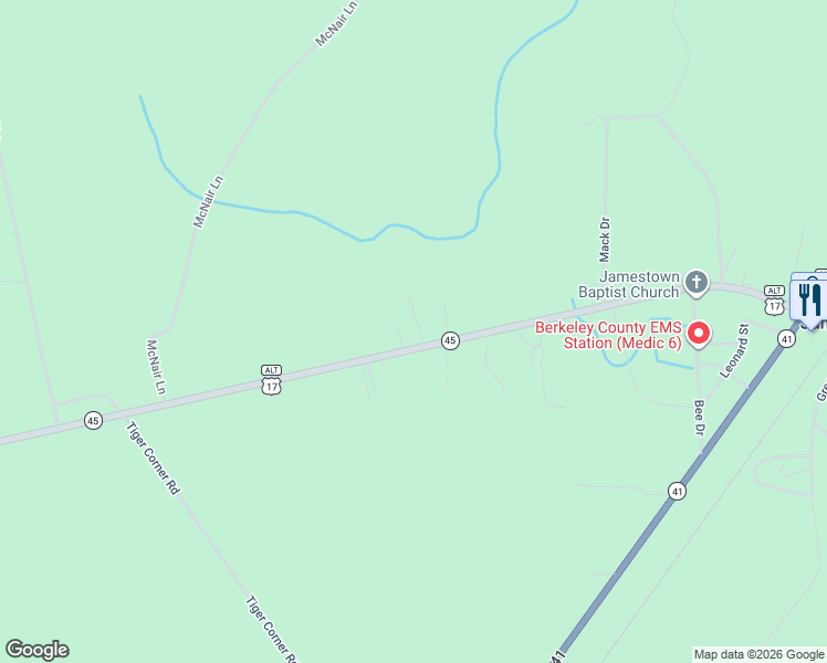 map of restaurants, bars, coffee shops, grocery stores, and more near 4206 U.S. 17 Alternate in Jamestown