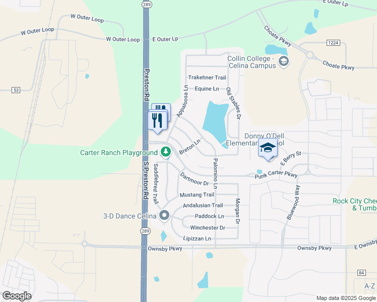 map of restaurants, bars, coffee shops, grocery stores, and more near 400 Shire Court in Celina