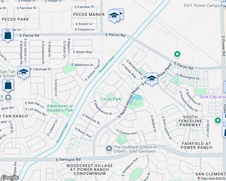 map of restaurants, bars, coffee shops, grocery stores, and more near 4072 East Red Oak Lane in Gilbert