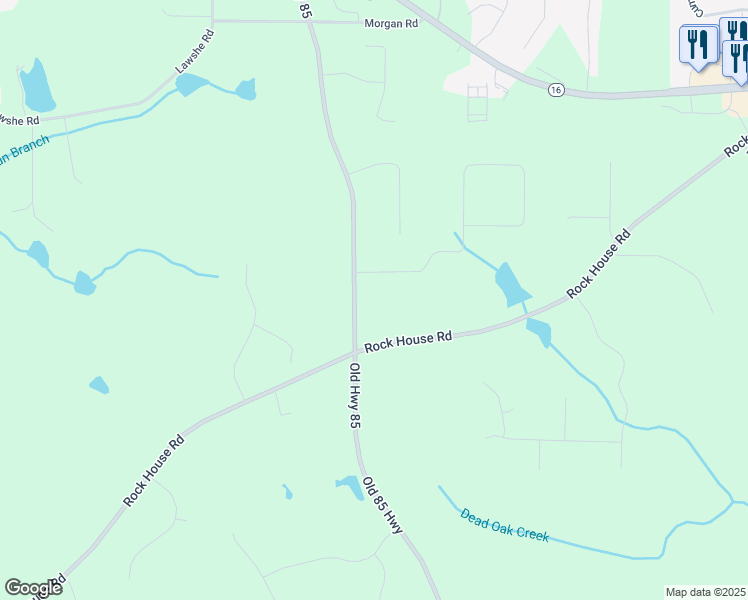 map of restaurants, bars, coffee shops, grocery stores, and more near 1605 Old 85 Highway in Senoia