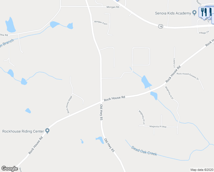 map of restaurants, bars, coffee shops, grocery stores, and more near 1605 Old Highway 85 in Senoia