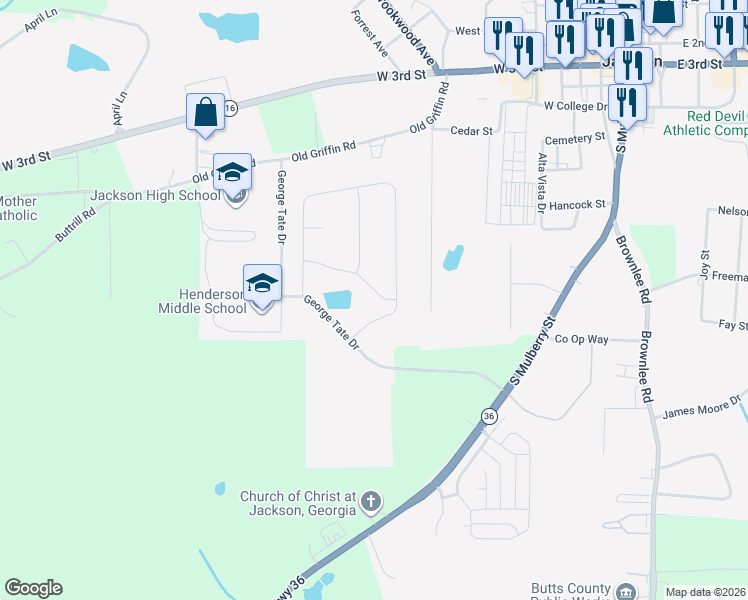 map of restaurants, bars, coffee shops, grocery stores, and more near 183 Kirt's Ridge in Jackson