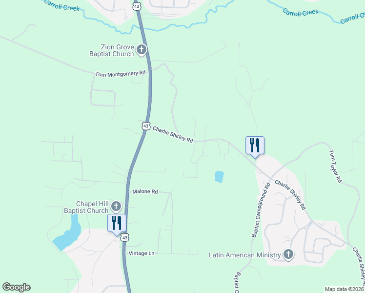 map of restaurants, bars, coffee shops, grocery stores, and more near 9779-9781 Charlie Shirley Road in Northport