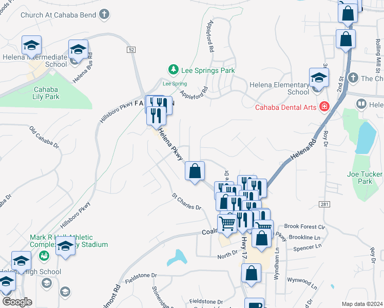 map of restaurants, bars, coffee shops, grocery stores, and more near 113 Tocoa Circle in Helena