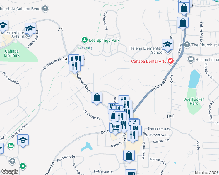 map of restaurants, bars, coffee shops, grocery stores, and more near 4011 Falliston Drive in Helena