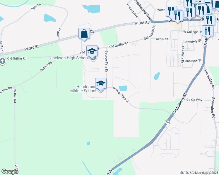 map of restaurants, bars, coffee shops, grocery stores, and more near 751 George Tate Drive in Jackson