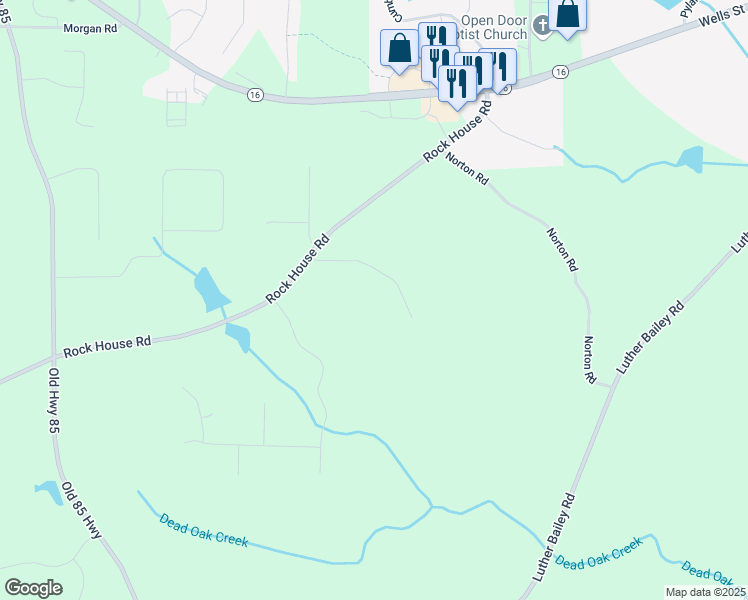 map of restaurants, bars, coffee shops, grocery stores, and more near 89 Rock House Estates Drive in Senoia