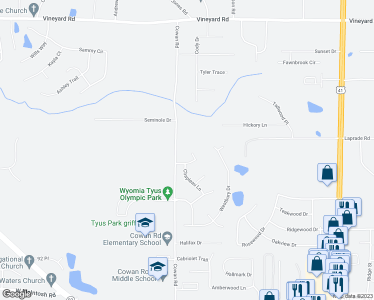 map of restaurants, bars, coffee shops, grocery stores, and more near 108 Kingston Court in Griffin