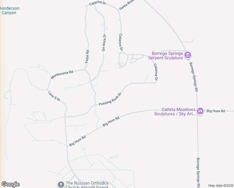 map of restaurants, bars, coffee shops, grocery stores, and more near 470 Pointing Rock Drive in Borrego Springs