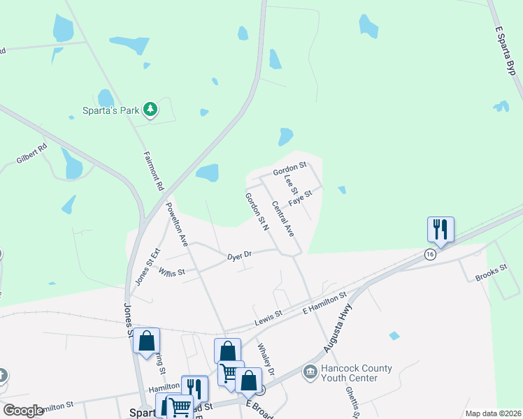 map of restaurants, bars, coffee shops, grocery stores, and more near Gordon St N in Sparta