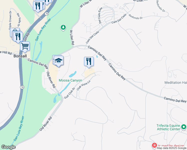 map of restaurants, bars, coffee shops, grocery stores, and more near 31460 Club Vista Lane in Bonsall