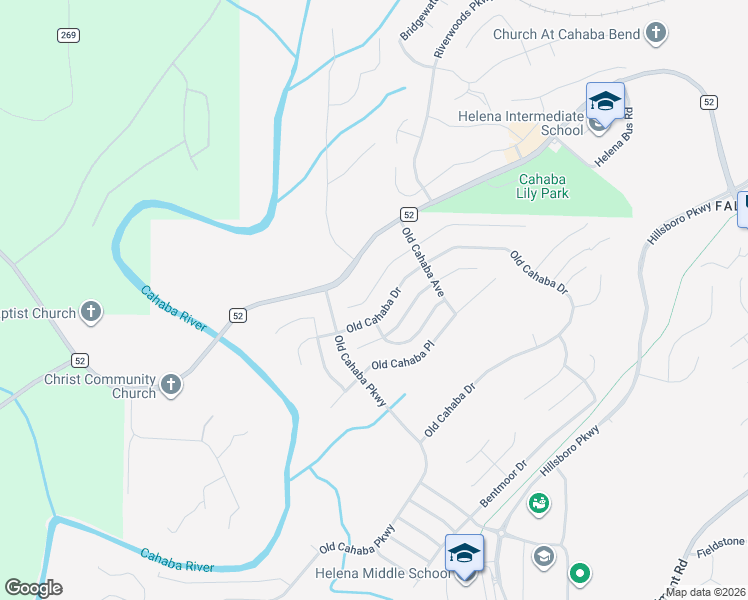 map of restaurants, bars, coffee shops, grocery stores, and more near 257 Old Cahaba Trail in Helena