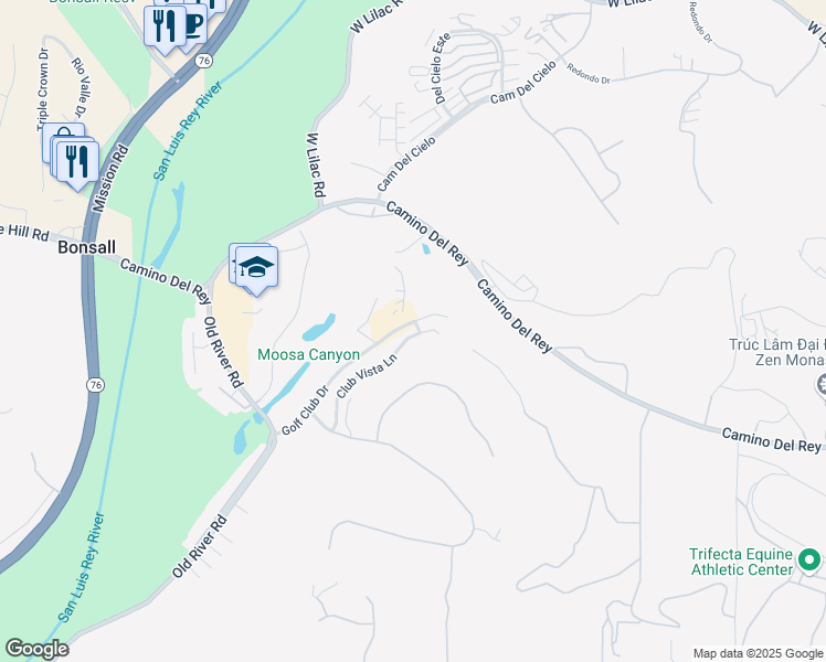 map of restaurants, bars, coffee shops, grocery stores, and more near 31460 Club Vista Lane in Bonsall