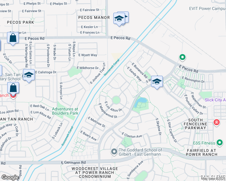 map of restaurants, bars, coffee shops, grocery stores, and more near 4033 East Red Oak Lane in Gilbert