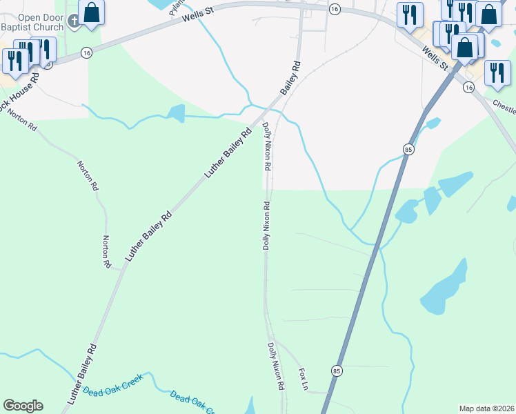 map of restaurants, bars, coffee shops, grocery stores, and more near 153 Dolly Nixon Road in Senoia