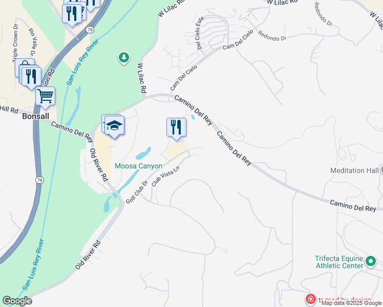 map of restaurants, bars, coffee shops, grocery stores, and more near 5616 Circle View Drive in Bonsall