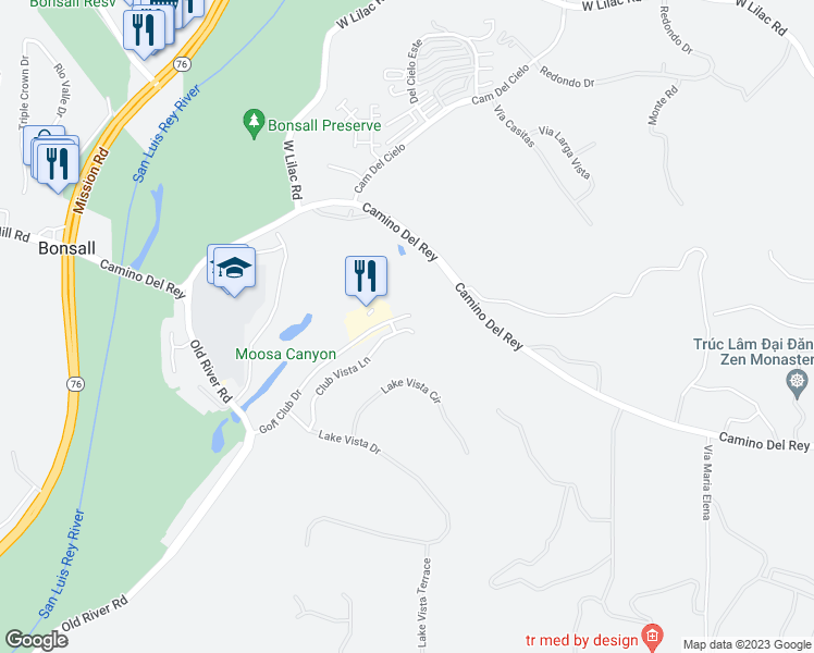 map of restaurants, bars, coffee shops, grocery stores, and more near 5630 Circle View Drive in Bonsall