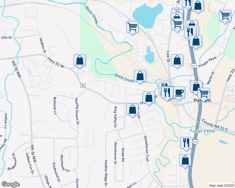 map of restaurants, bars, coffee shops, grocery stores, and more near 108 Ivy Circle in Pelham