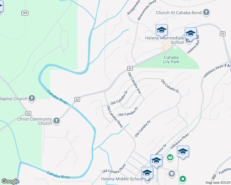 map of restaurants, bars, coffee shops, grocery stores, and more near 257 Old Cahaba Trail in Helena