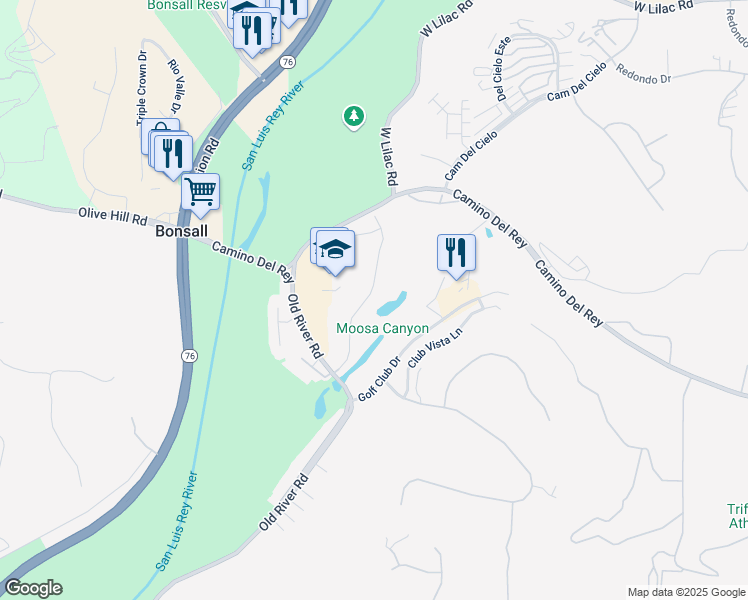 map of restaurants, bars, coffee shops, grocery stores, and more near 31545 Calle De Las Estrellas in Bonsall