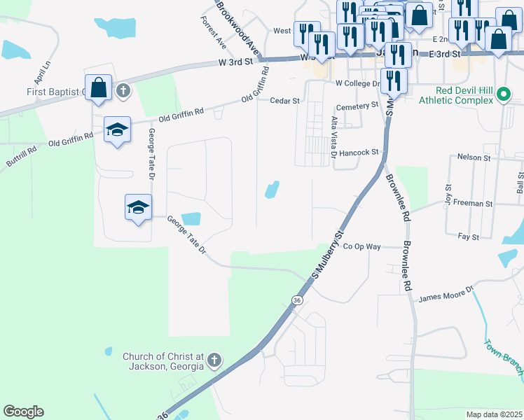 map of restaurants, bars, coffee shops, grocery stores, and more near 709 Wesley Drive in Jackson