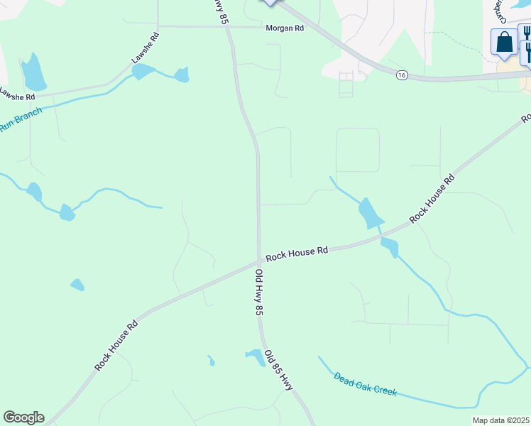 map of restaurants, bars, coffee shops, grocery stores, and more near 15 Wagon Wheel Trail in Senoia