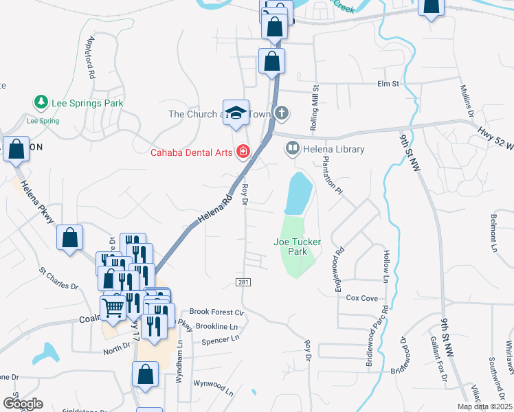 map of restaurants, bars, coffee shops, grocery stores, and more near 613 Parkside Circle in Helena