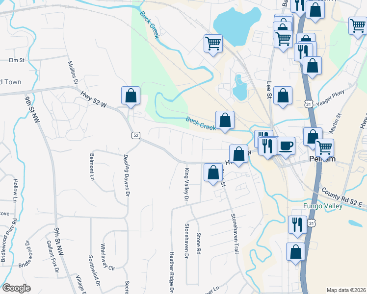 map of restaurants, bars, coffee shops, grocery stores, and more near 108 Ivy Circle in Pelham