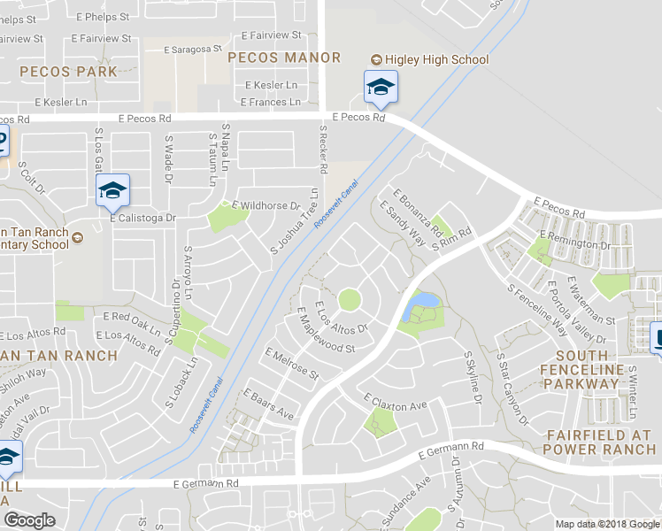 map of restaurants, bars, coffee shops, grocery stores, and more near 4033 East Red Oak Lane in Gilbert