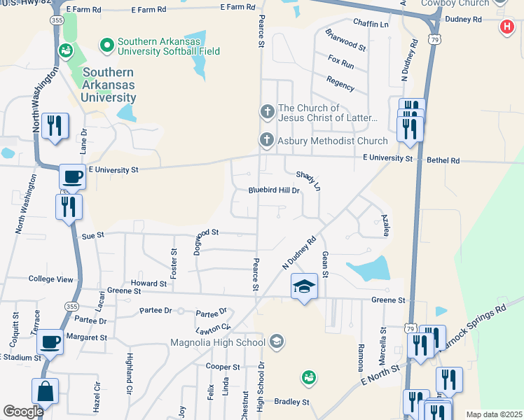 map of restaurants, bars, coffee shops, grocery stores, and more near 1302 Tall Timber in Magnolia